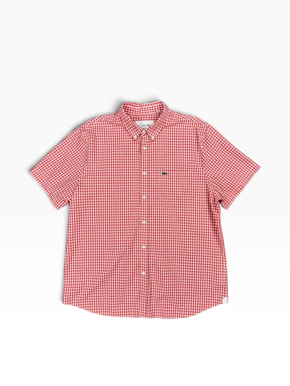 Lacoste Short Sleeve Regular Fit Gingham Poplin Shirt Red/White — Size XL